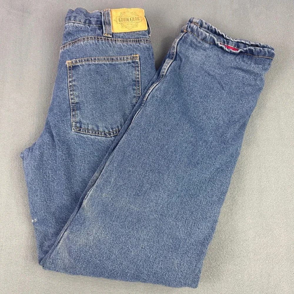 Guide Gear Mens Thinsulate Lined Insulated Jeans Blue Denim 30x34 Red Fleece